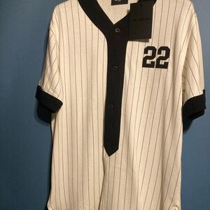 The Kooples White and Black Pinstripe Men's Jersey Medium. Width 21 Length 29
